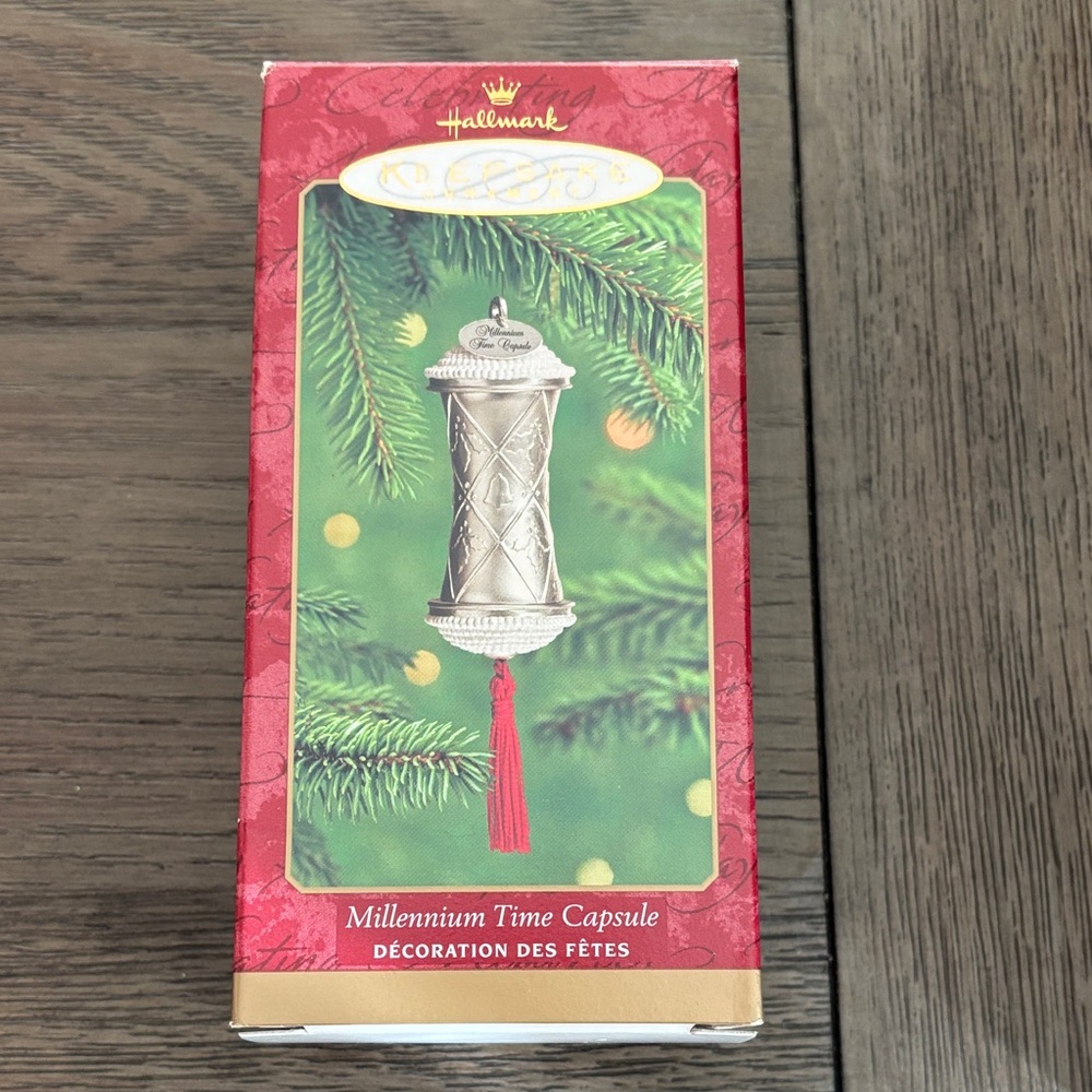 Hallmark Silver Time Capsule Ornament with Red Tassel